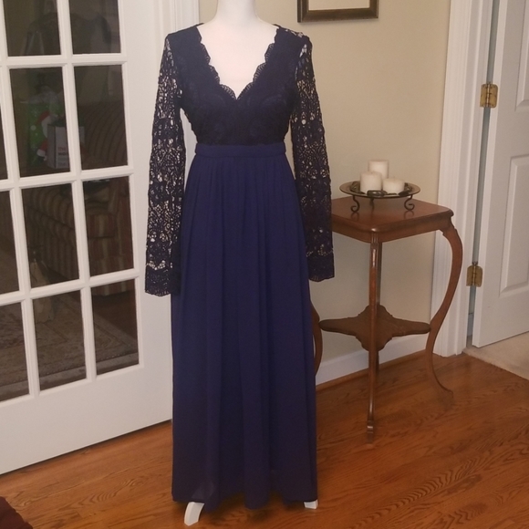 navy blue lace top dress